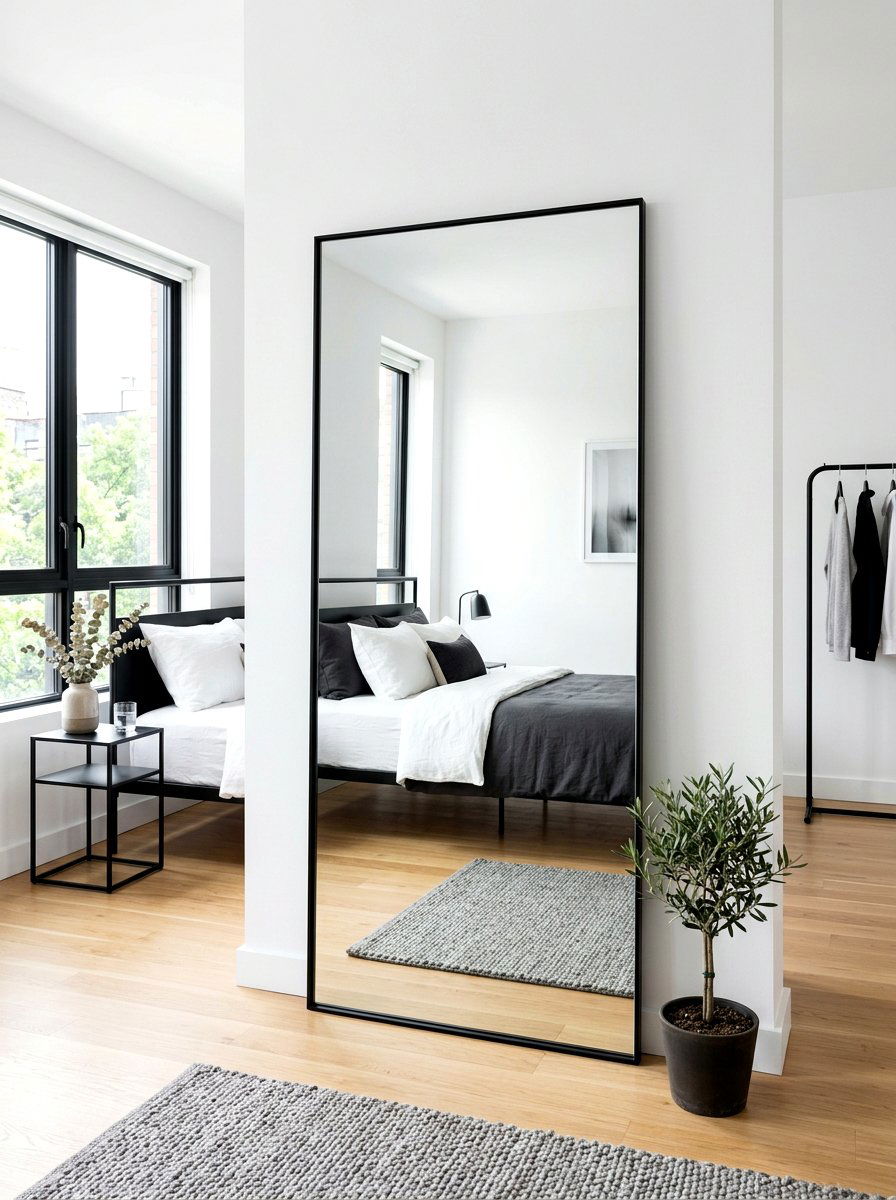 Minimalist Black Frame Mirror - 30 mirror wall small room ideas
