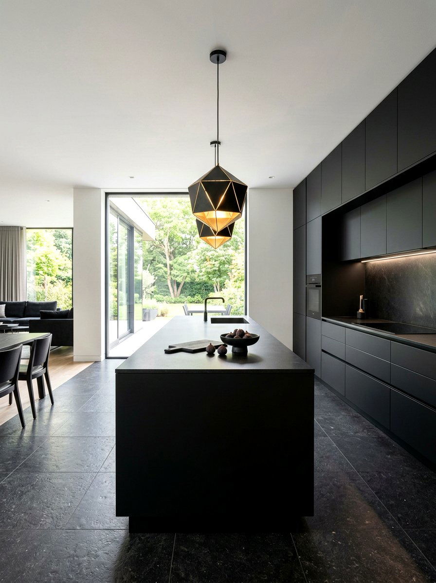 Minimalist Black Kitchen Style - 30 moody lamp lit kitchen ideas
