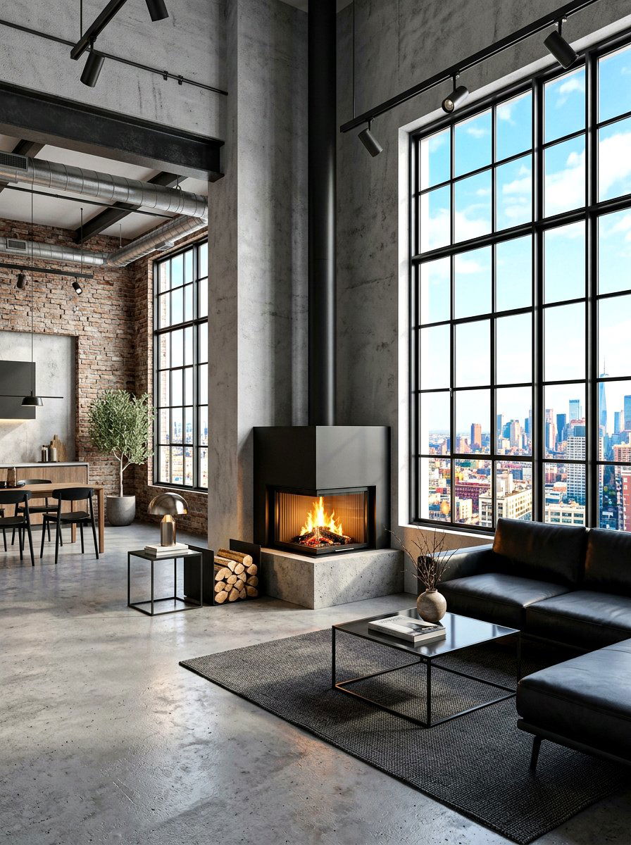 Minimalist Black Metal Fireplace - 30 corner fireplace ideas