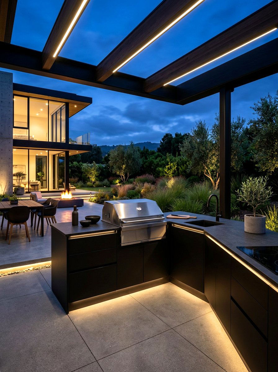 Minimalist Black Outdoor Kitchen - 30 grill patio layout ideas