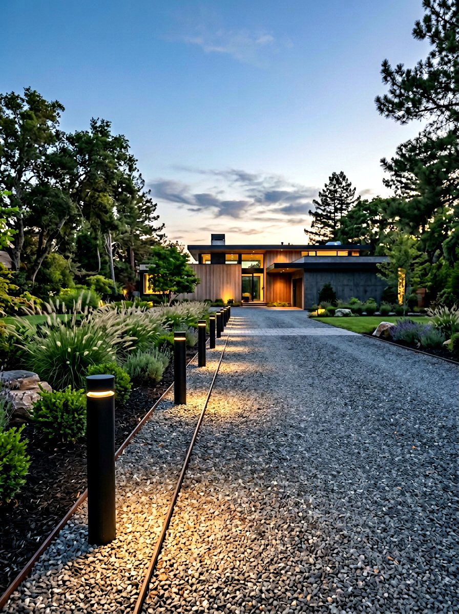 Minimalist Black Path Lights - 30 driveway lighting ideas