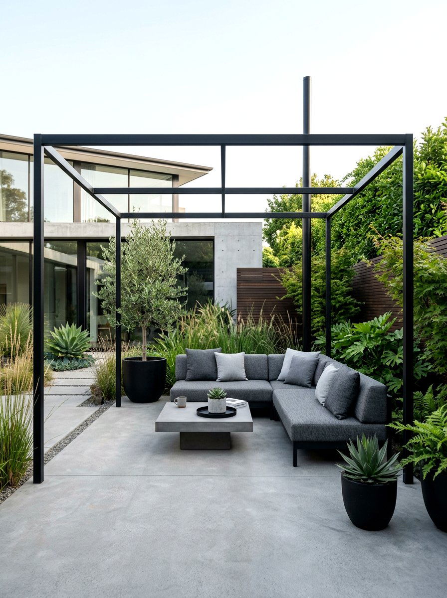 Minimalist Black Pergola - 30 backyard pergola ideas