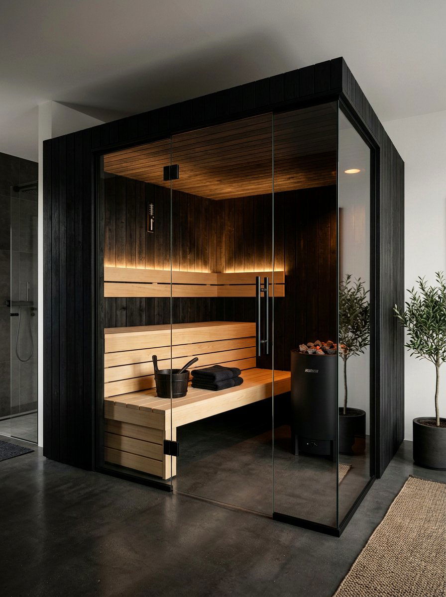 Minimalist Black Sauna - 30 sauna room ideas