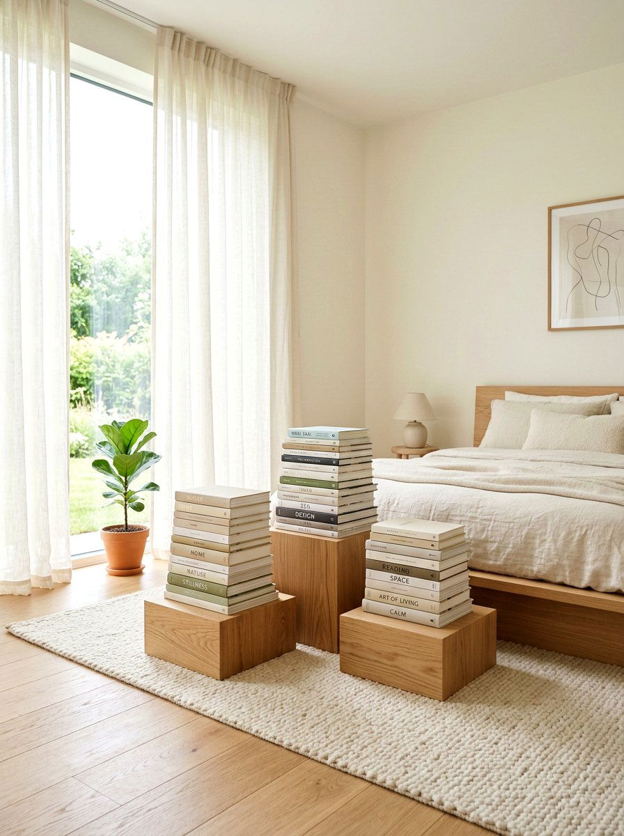 Minimalist Book Stack Display - 30 book trove bedroom ideas