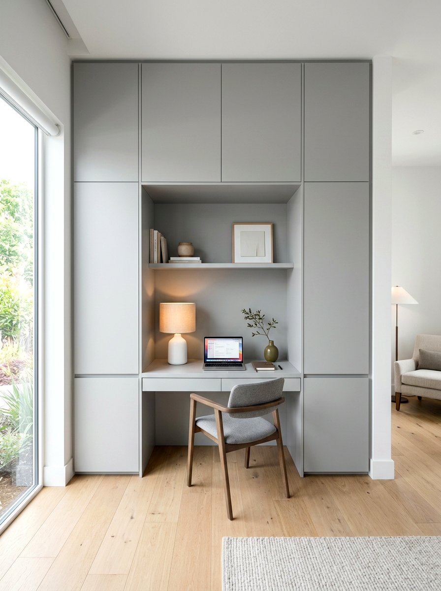 Minimalist Built In Cabinetry - 30 calm neutral office ideas