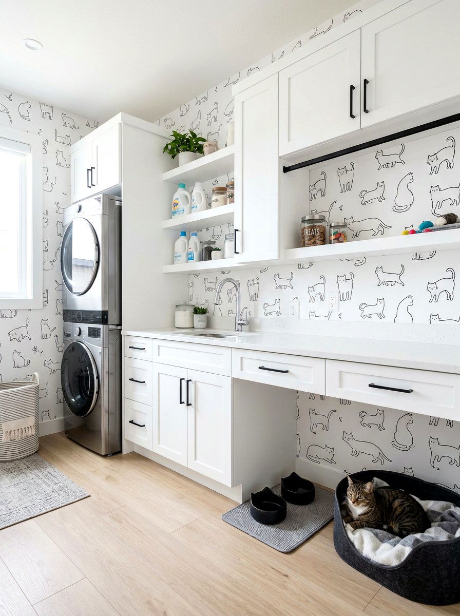 Minimalist Cat Silhouette Wallpaper - 30 pet room wallpaper ideas