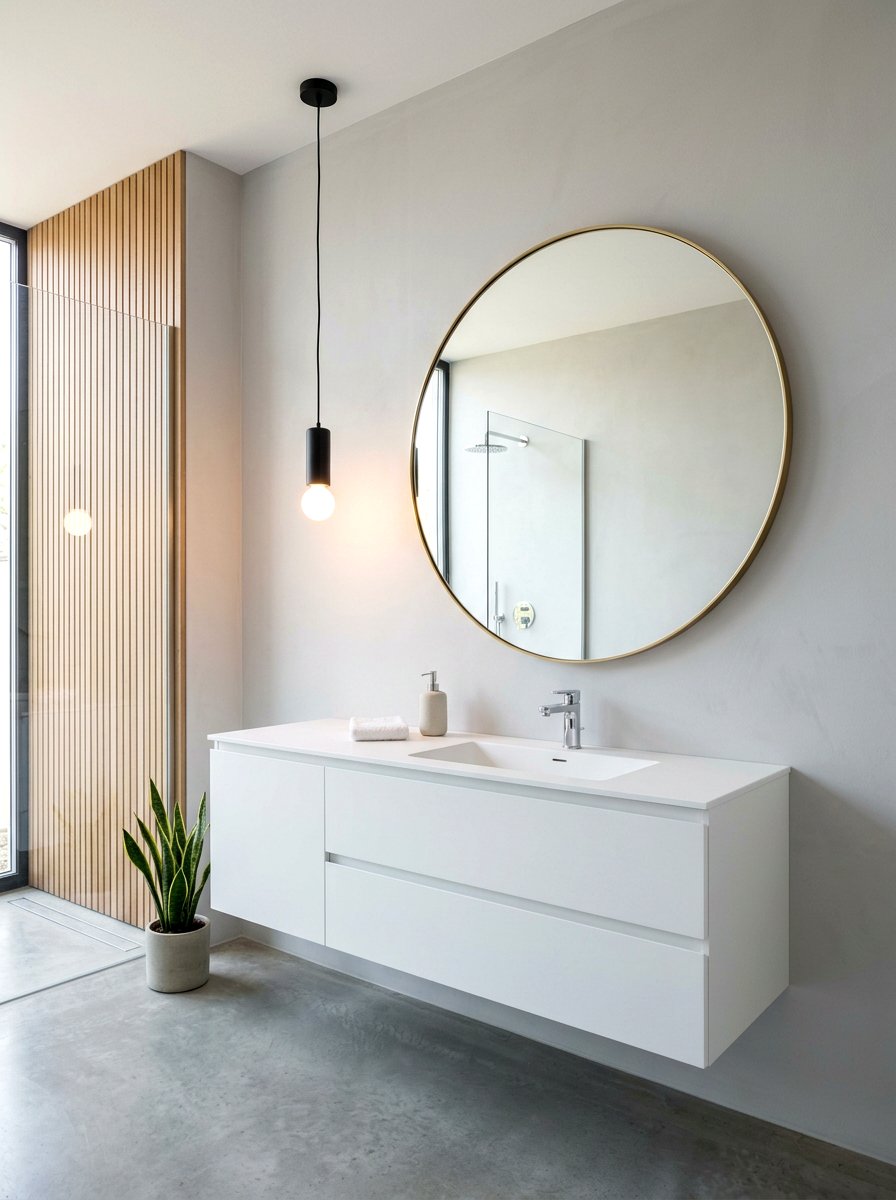 Minimalist Circular Mirror - 30 bathroom mirror ideas