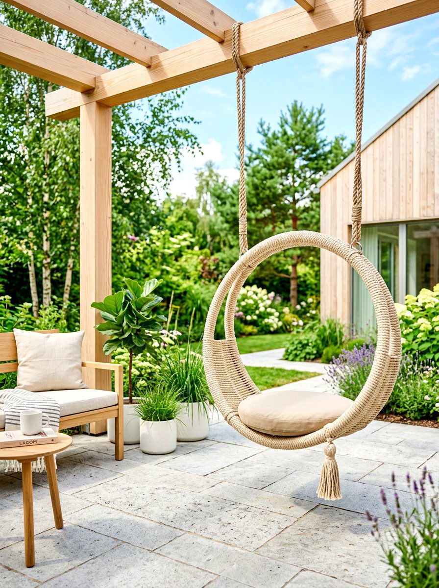 Minimalist Circular Swing Patio - 30 hanging chair patio ideas