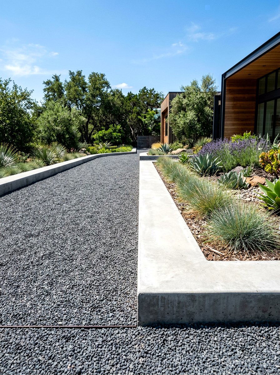 Minimalist Concrete Border - 30 pea gravel patio ideas