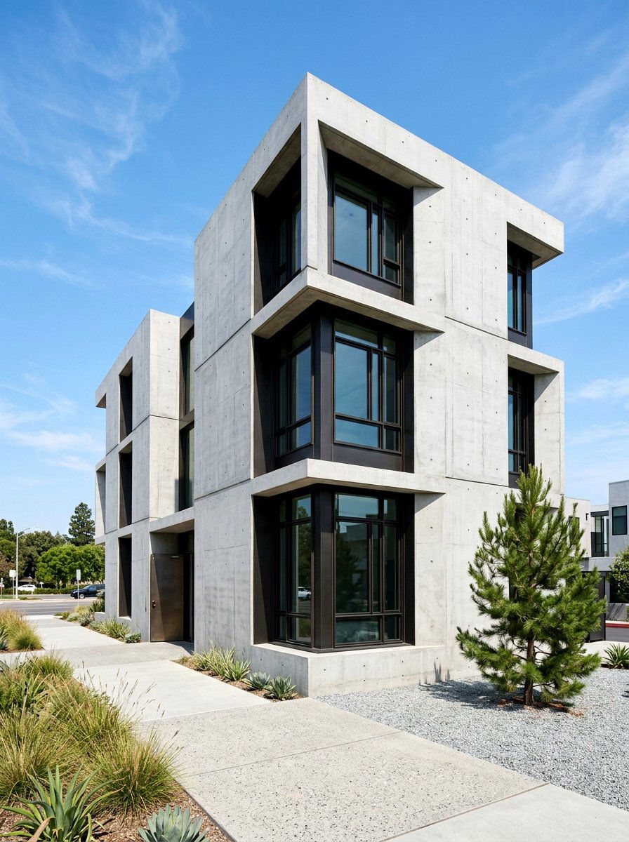 Minimalist Concrete Building - 30 black bronze window exterior ideas