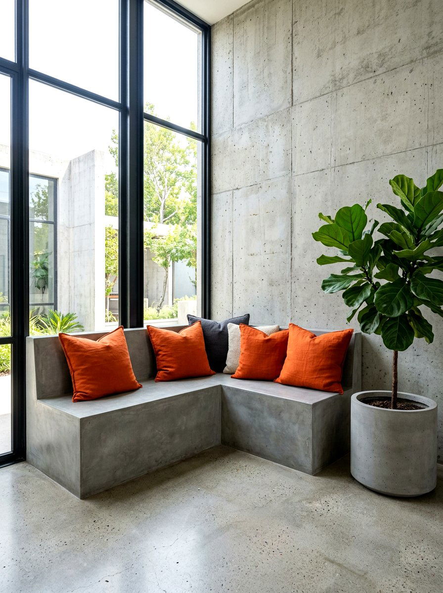 Minimalist Concrete Corner Bench - 30 deck corner seating ideas