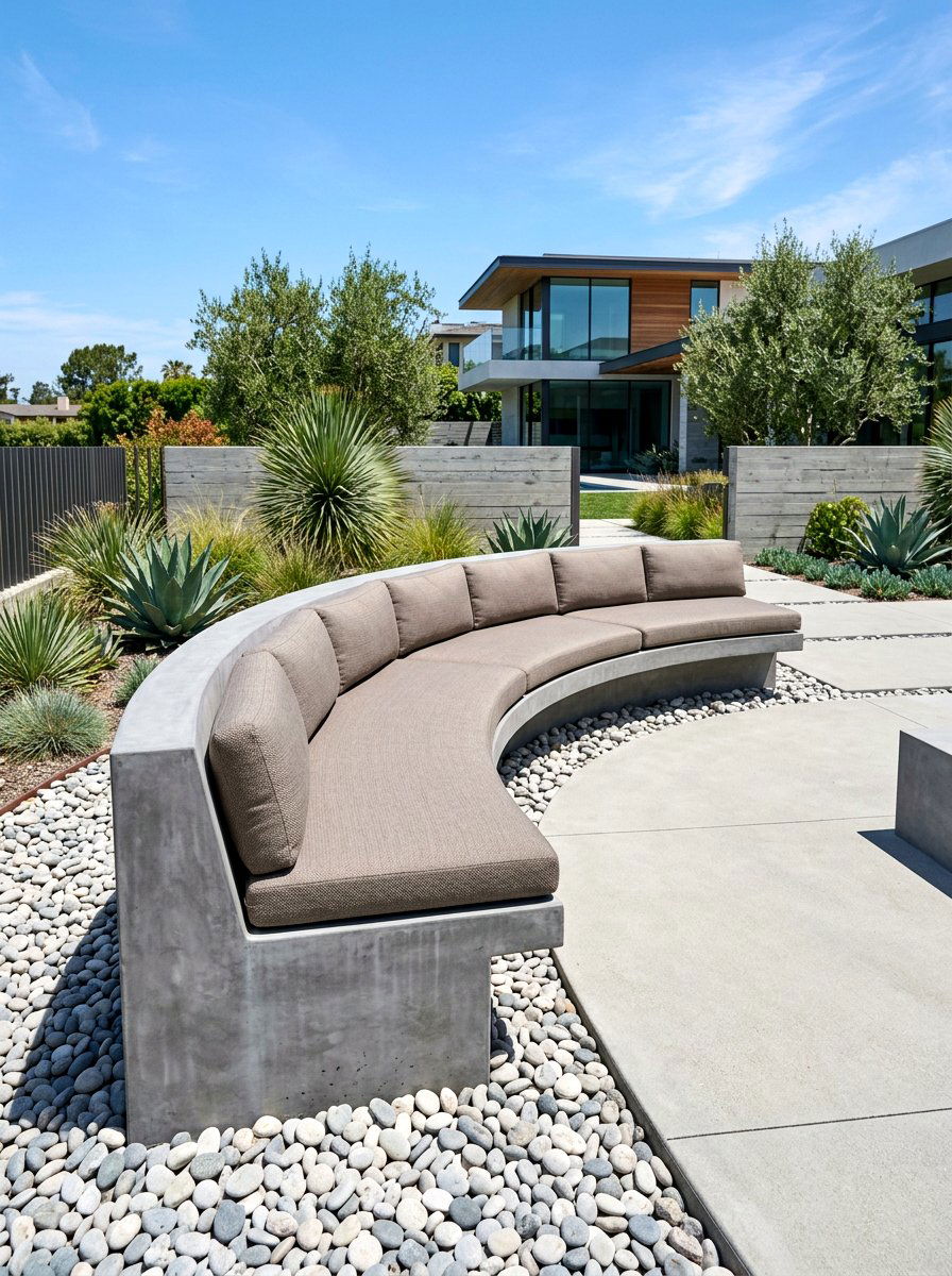 Minimalist Concrete Curved Bench - 30 curved patio sofa ideas