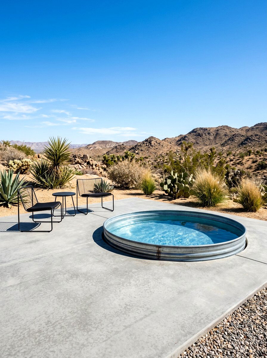 Minimalist Concrete Deck - 30 stock tank pool deck ideas