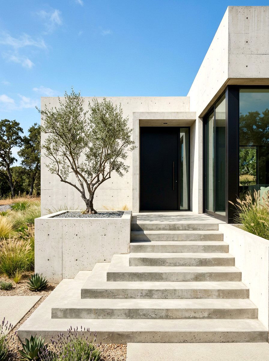 Minimalist Concrete Entry - 30 front steps makeover ideas
