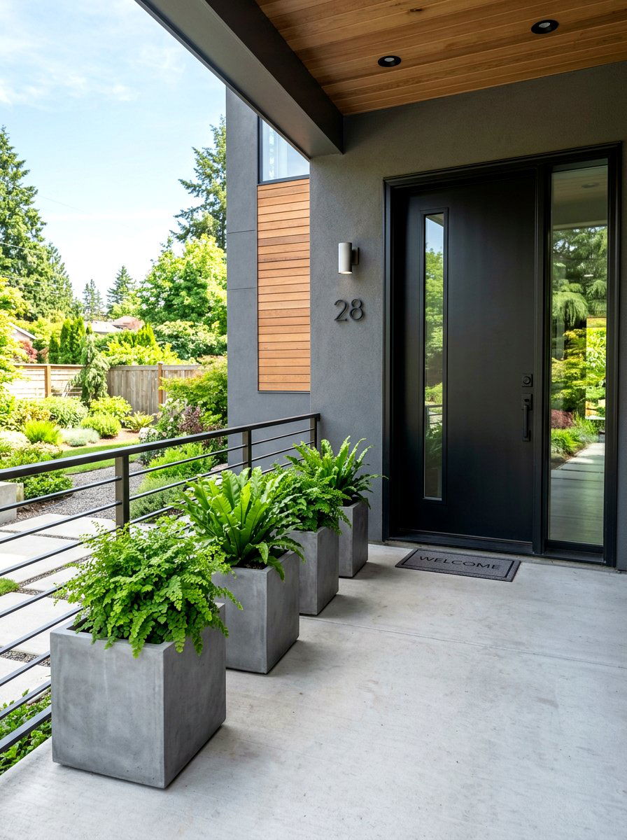 Minimalist Concrete Fern Pots - 30 fern filled front porch ideas