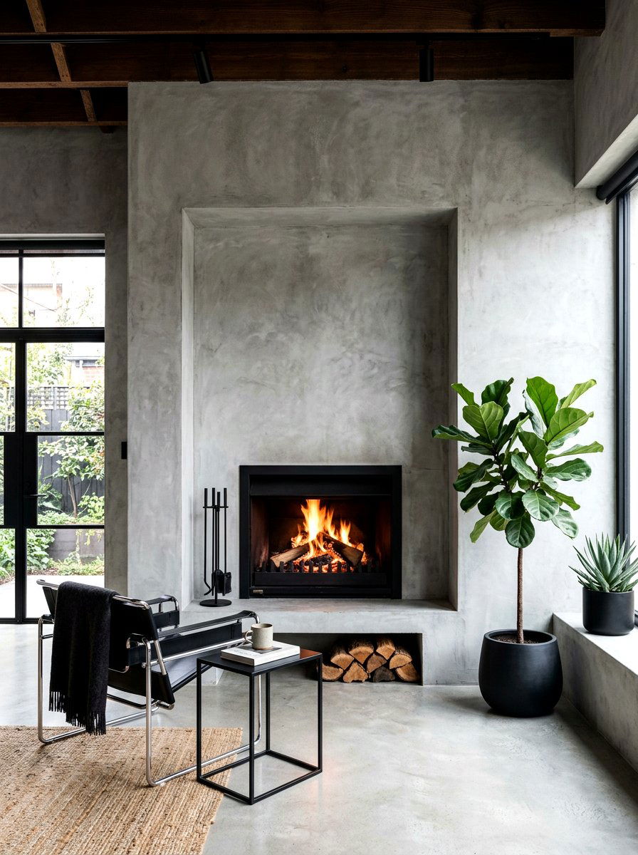 Minimalist Concrete Fireplace Nook - 30 fireplace reading nook ideas