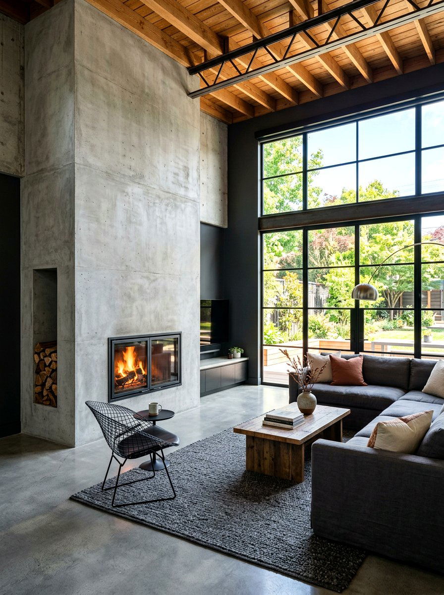 Minimalist Concrete Fireplace - 30 family room fireplace ideas