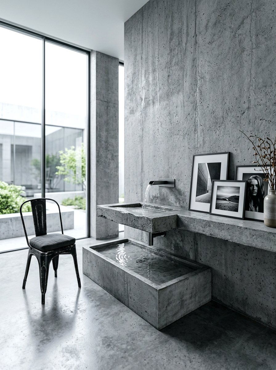 Minimalist Concrete Fountain - 30 tabletop fountain ideas