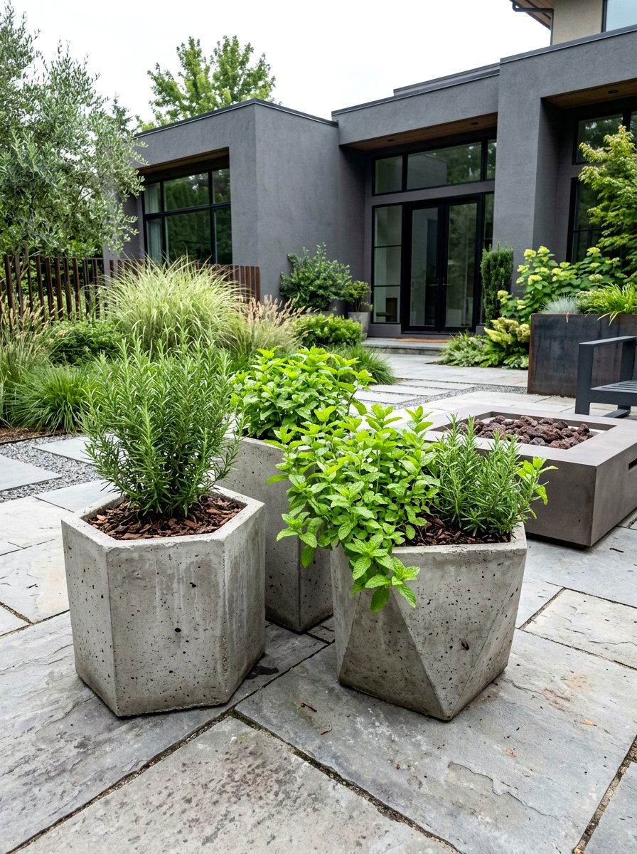 Minimalist Concrete Herb Pot - 30 container herb garden ideas