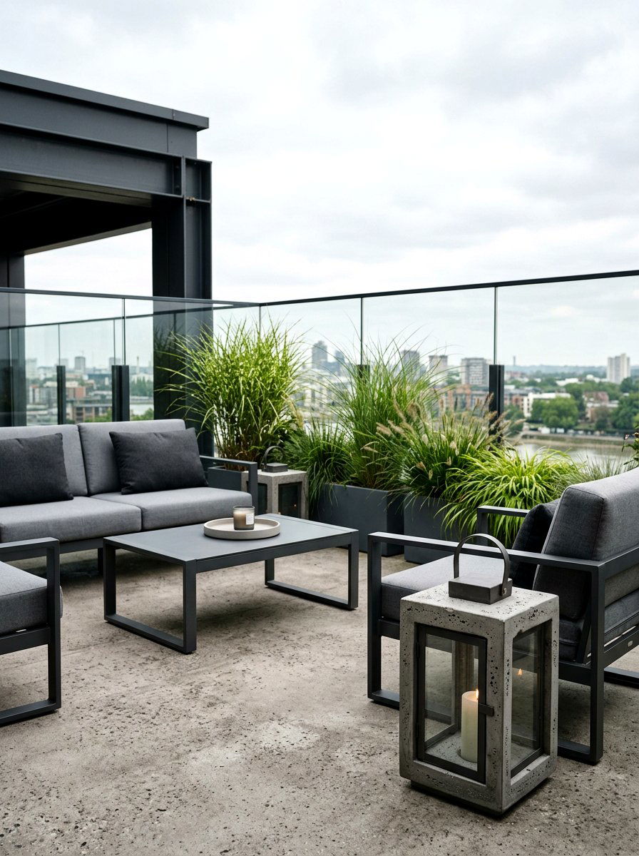 Minimalist Concrete Lantern Terrace - 30 candle lantern patio ideas
