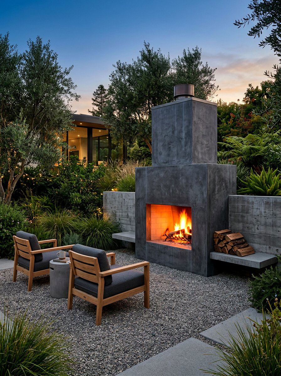 Minimalist Concrete Outdoor Fireplace - 30 modern outdoor fireplace ideas