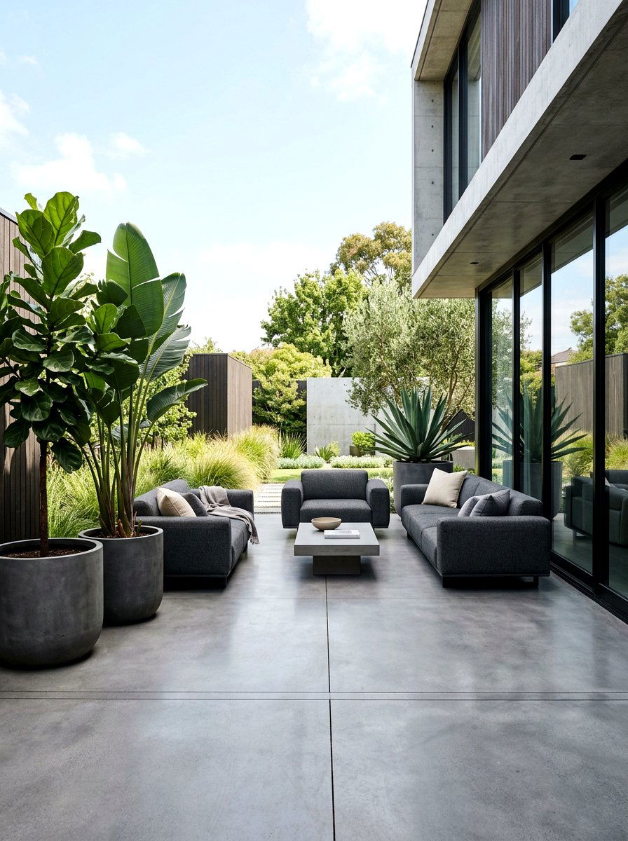 Minimalist Concrete Patio - 30 sunset hosting patio ideas