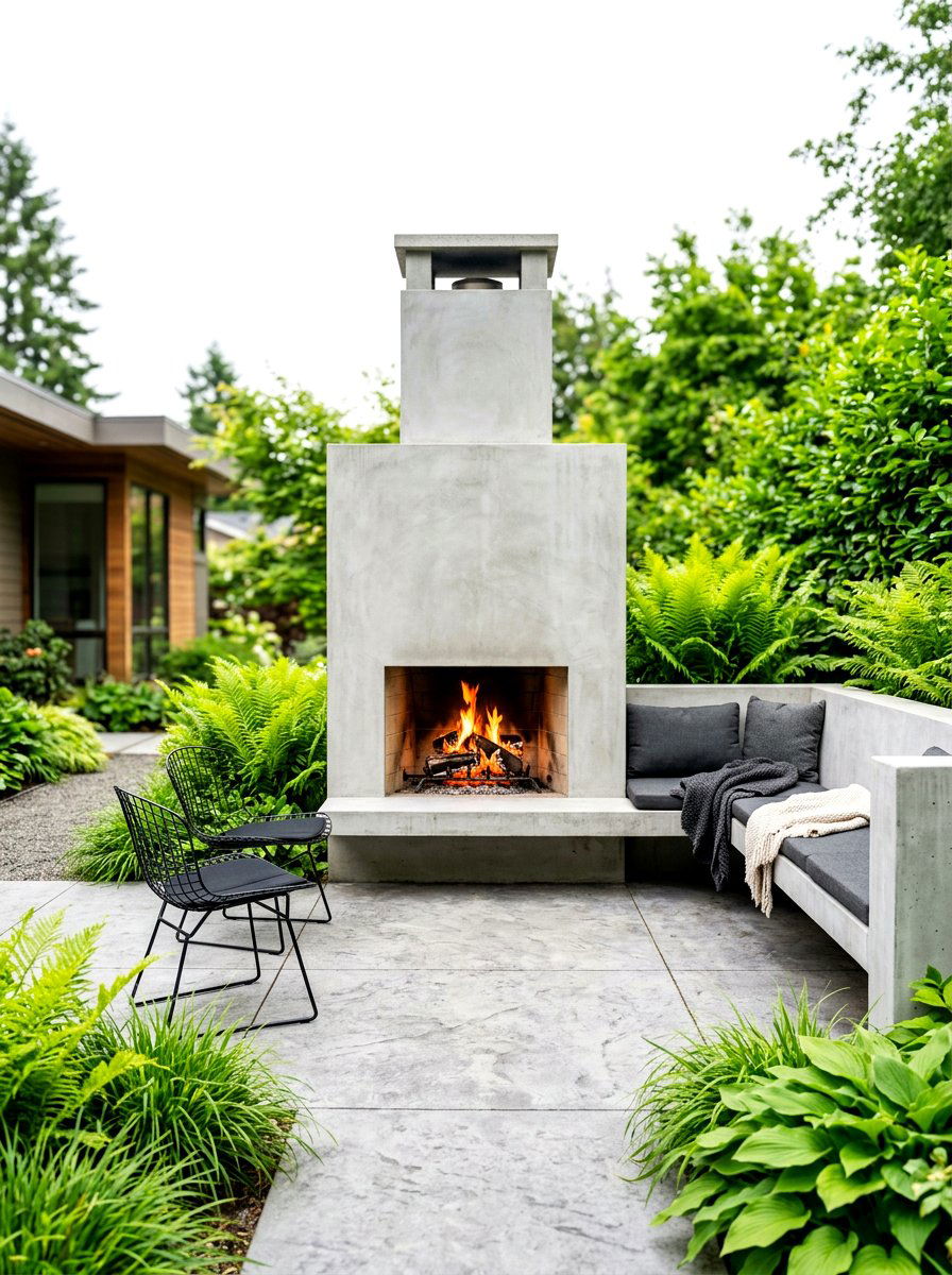 Minimalist Concrete Patio Fireplace - 30 covered patio fireplace ideas