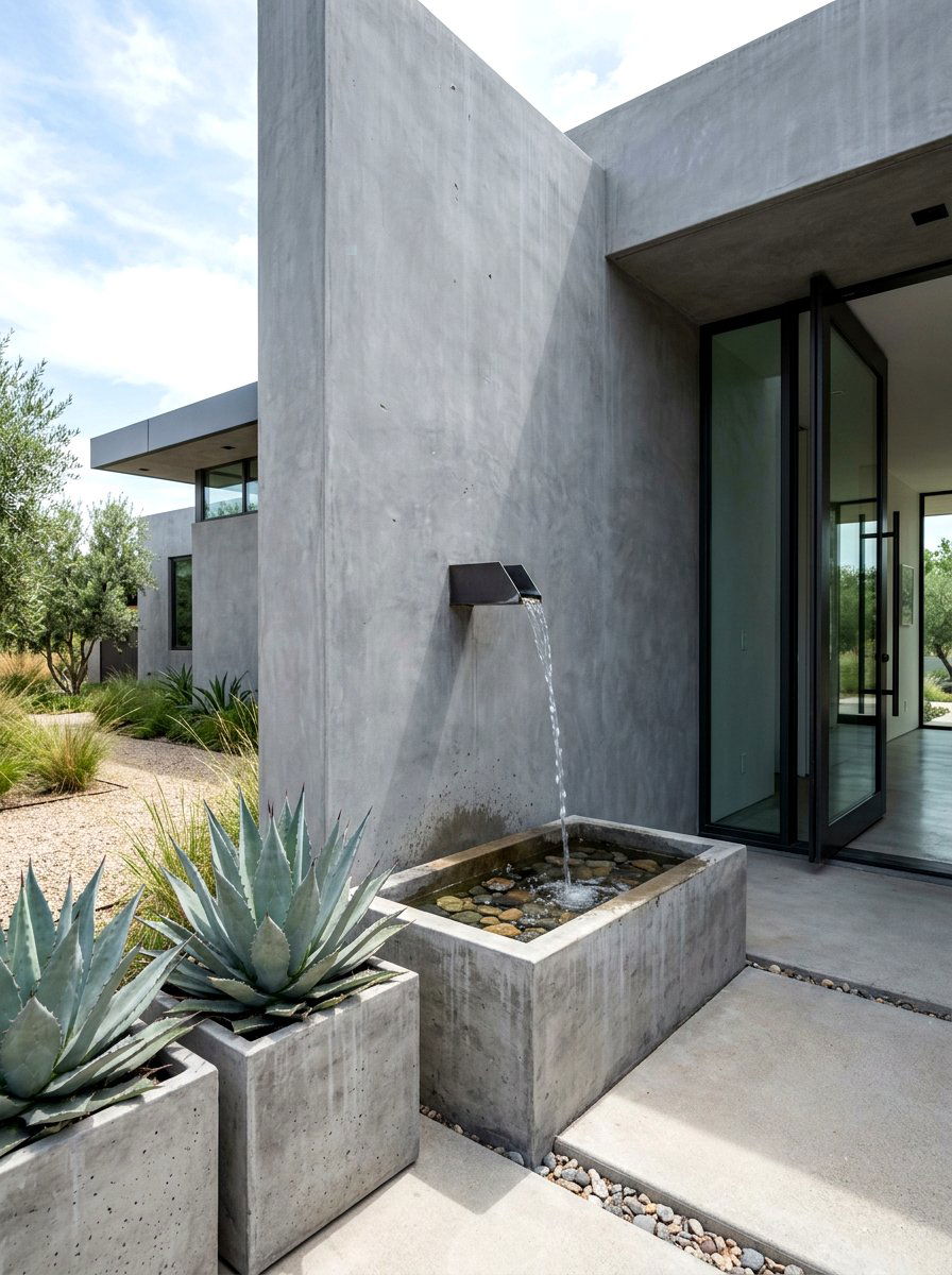 Minimalist Concrete Spout - 30 entry fountain landscaping ideas
