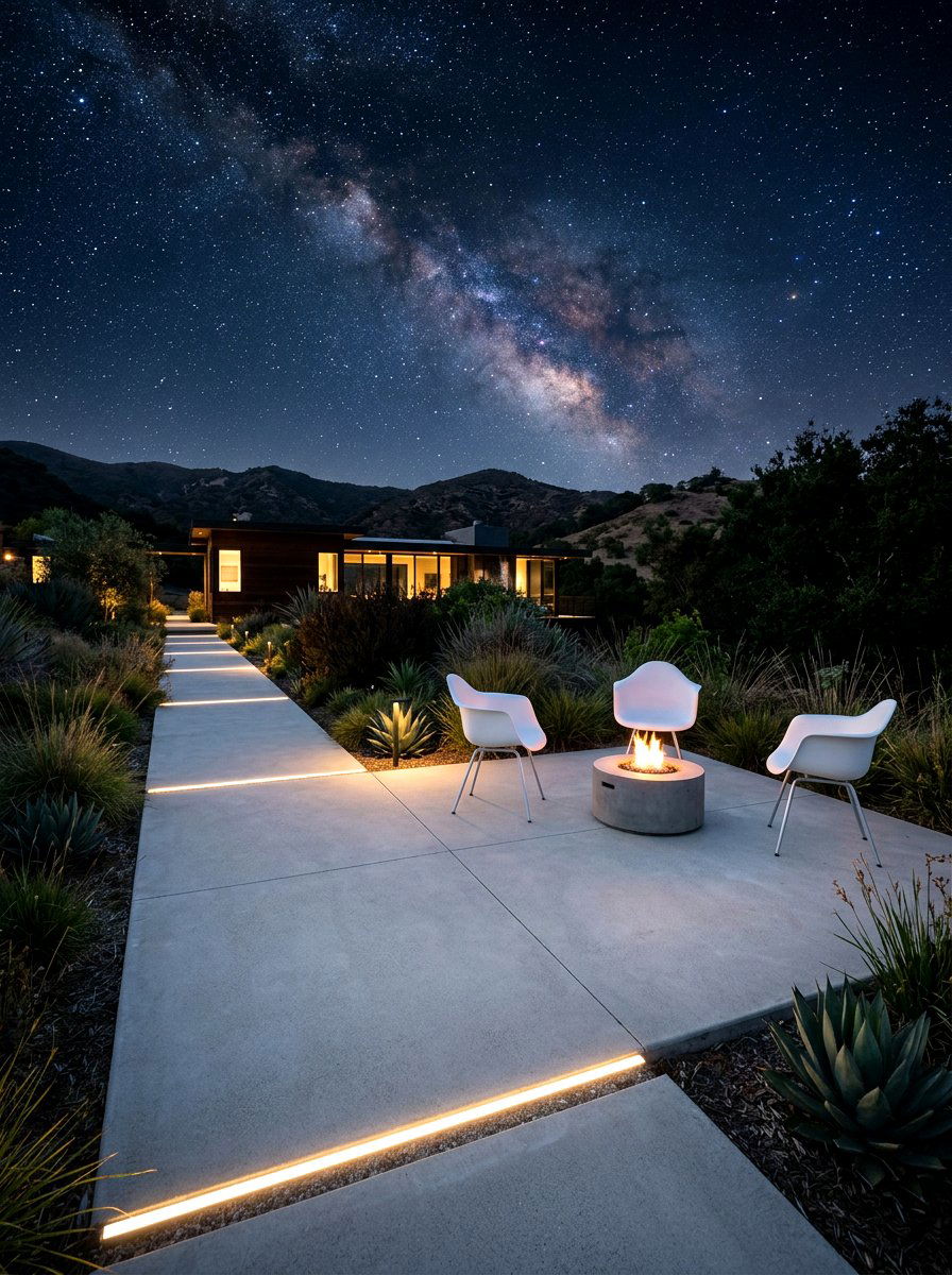 Minimalist Concrete Starlit Patio - 30 starlit patio ideas