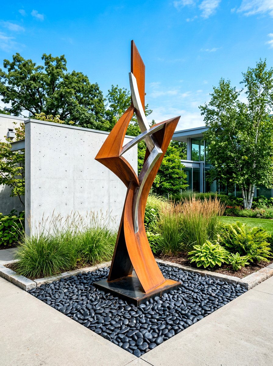 Minimalist Corner Garden Sculpture - 30 corner garden ideas