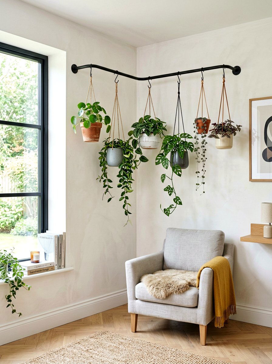 Minimalist Corner Plant Rod - 30 vertical garden corner ideas
