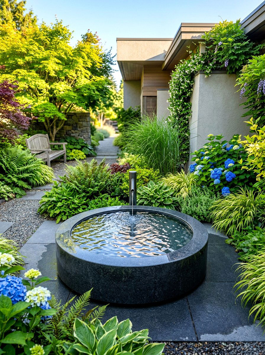 Minimalist Courtyard Fountains - 30 quiet luxury exterior ideas