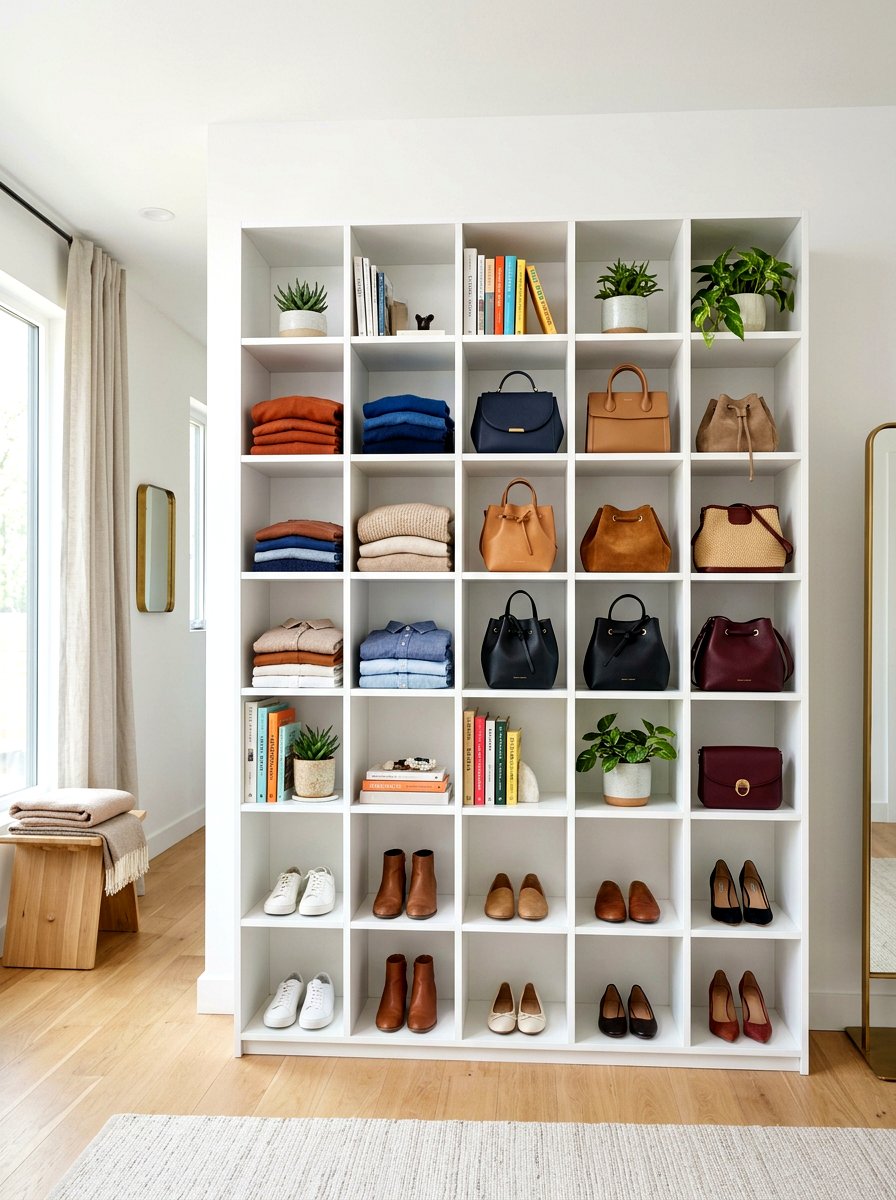 Minimalist Cube Storage Wall - 30 open closet aesthetic ideas