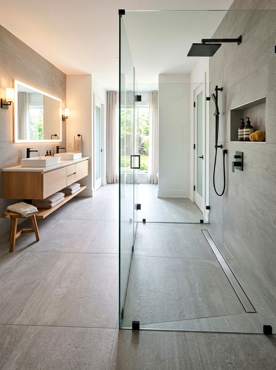 Minimalist Curb less Shower Entry - 30 invisible wellness bathroom ideas