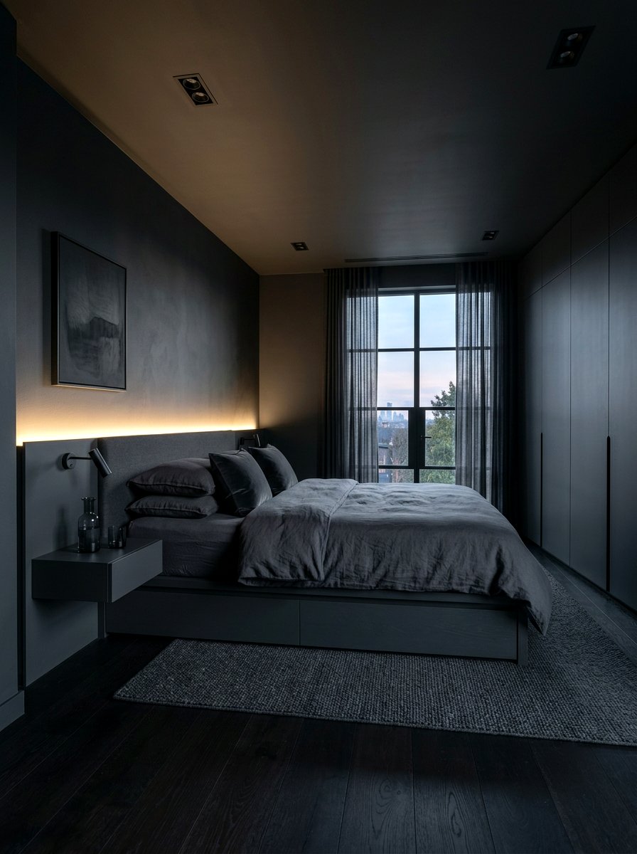 Minimalist Dark Bedroom - 30 moody hotel bedroom ideas