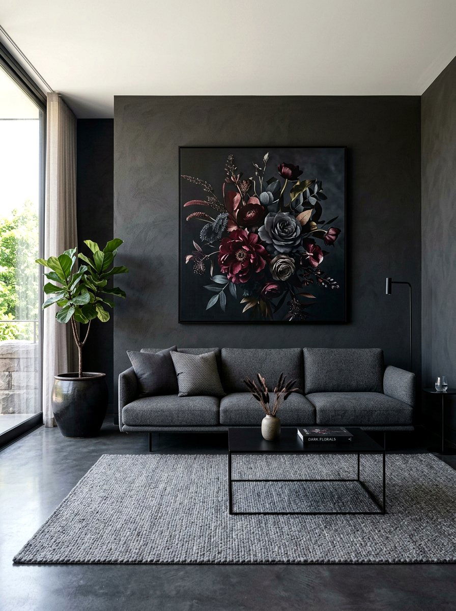 Minimalist Dark Floral Accent - 30 dark floral living room ideas