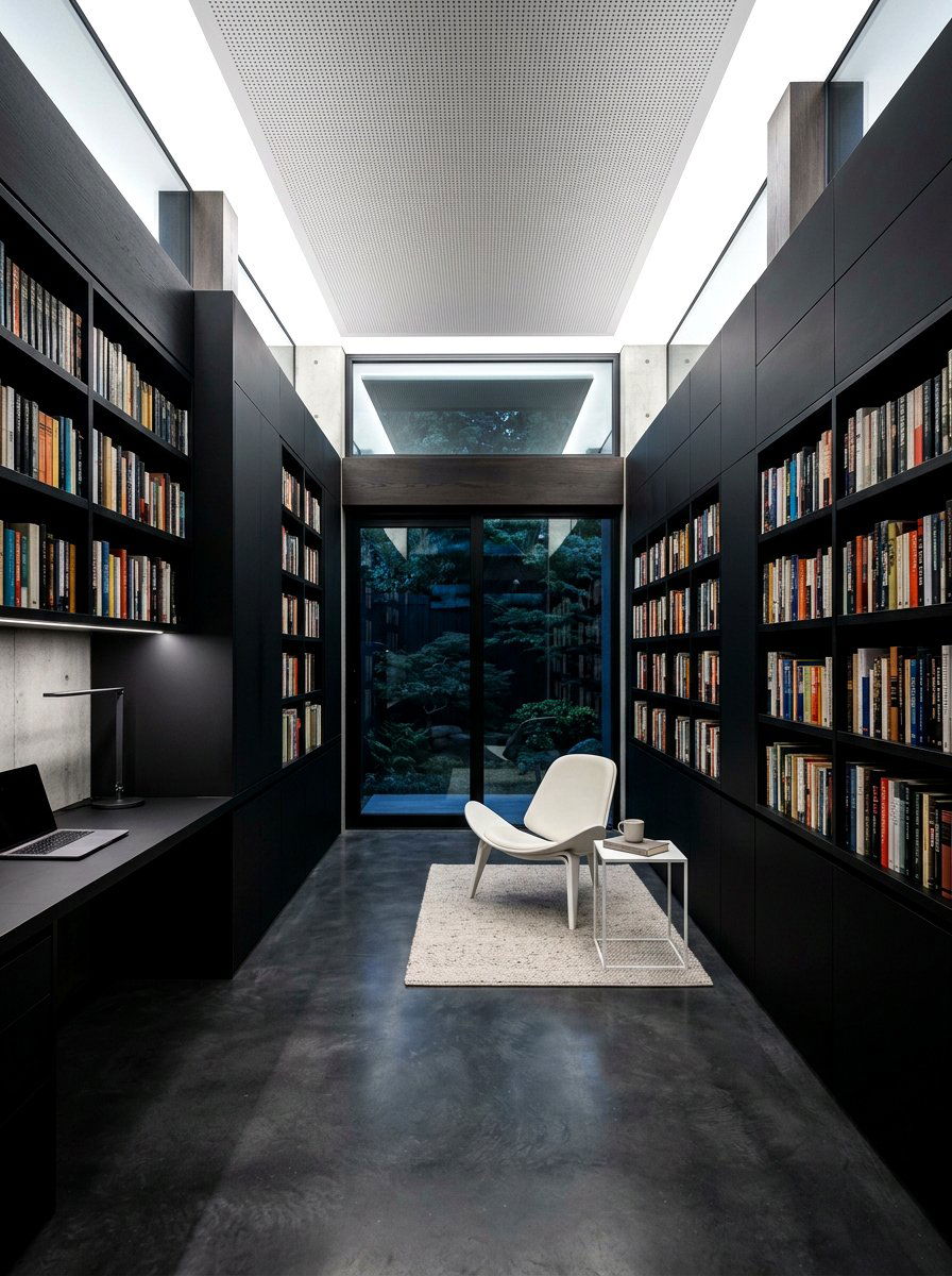 Minimalist Dark Library - 30 moody home library ideas