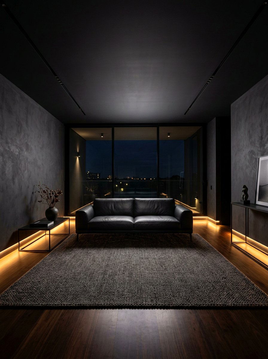 Minimalist Dark Lounge Room - 30 moody lounge room ideas