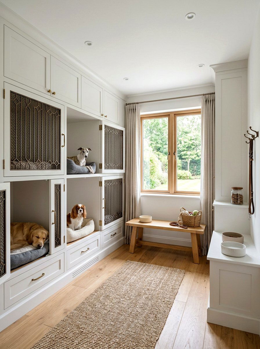 Minimalist Dog Room With Built In Crates - 30 dog lounge room ideas