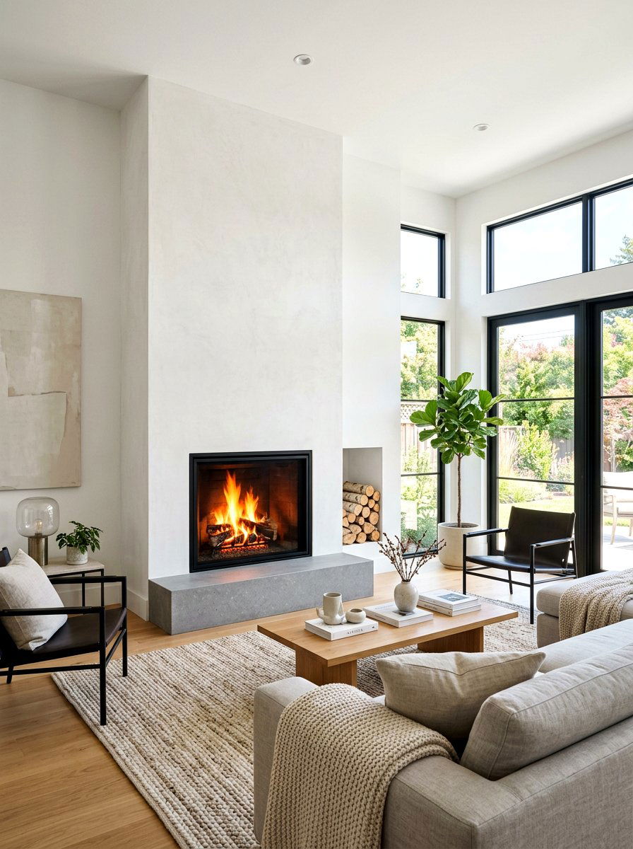 Minimalist Fireplace - 30 Japandi living room ideas