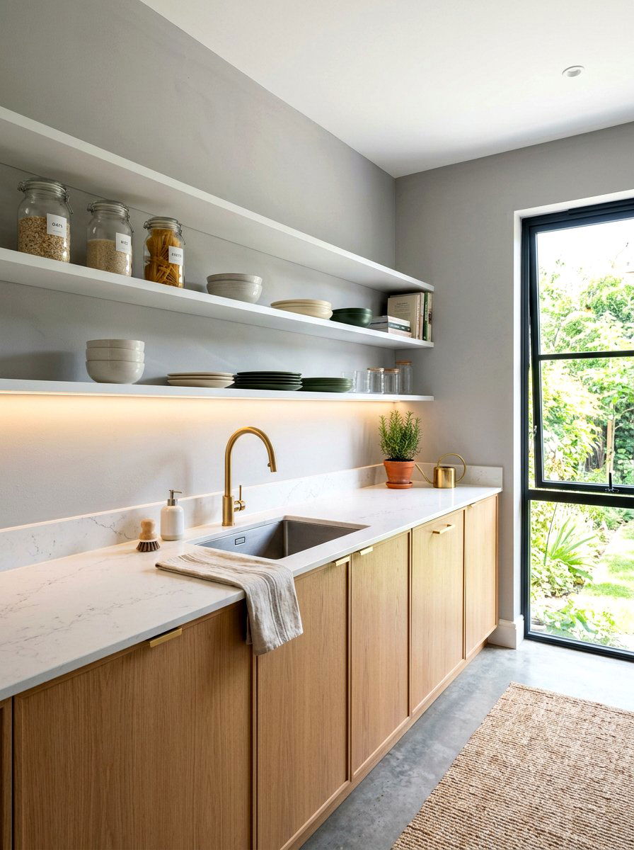 Minimalist Floating Shelf Scullery - 30 walk in scullery ideas