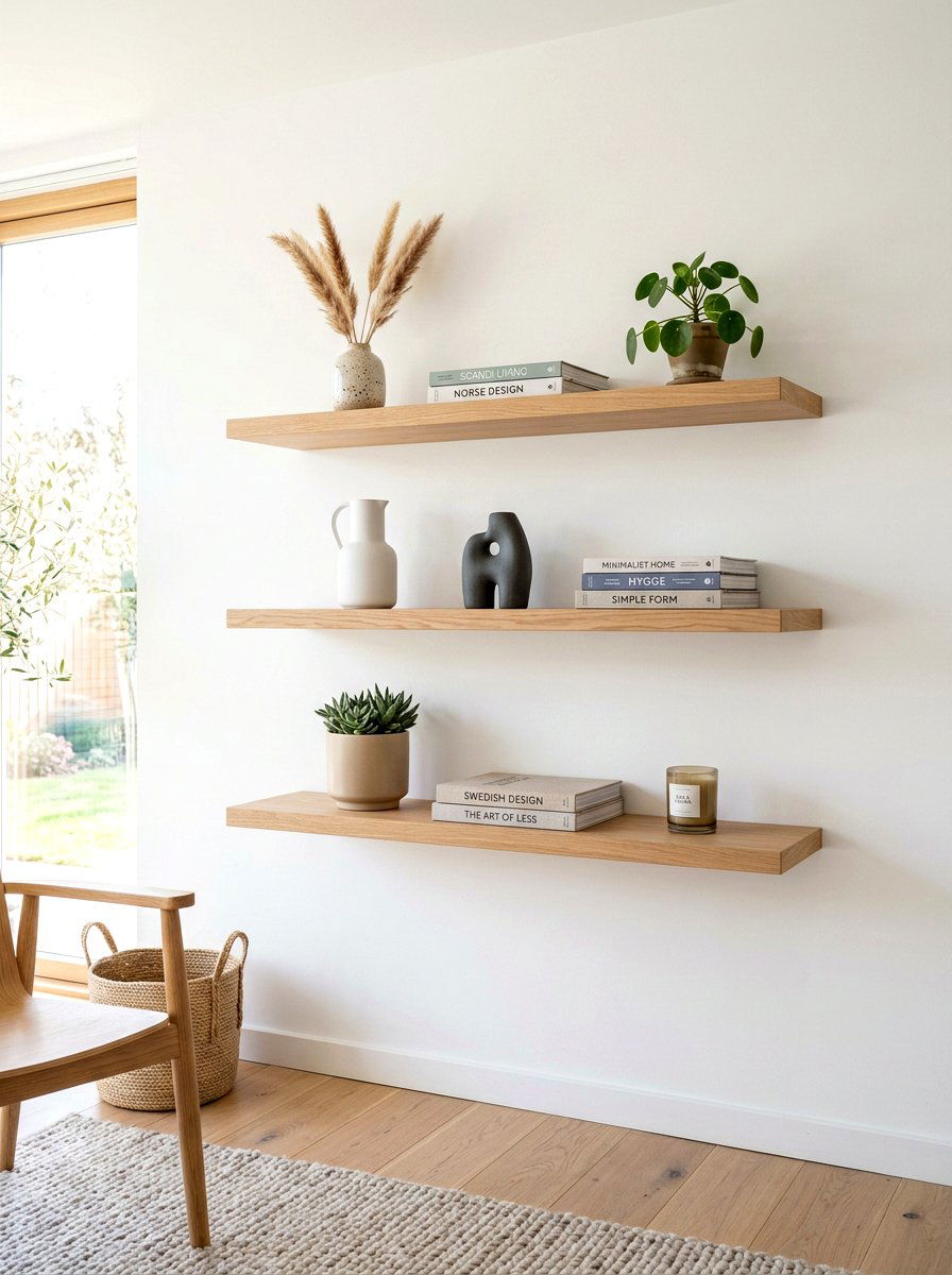 Minimalist Floating Wall Shelves - 30 soft minimal apartment ideas