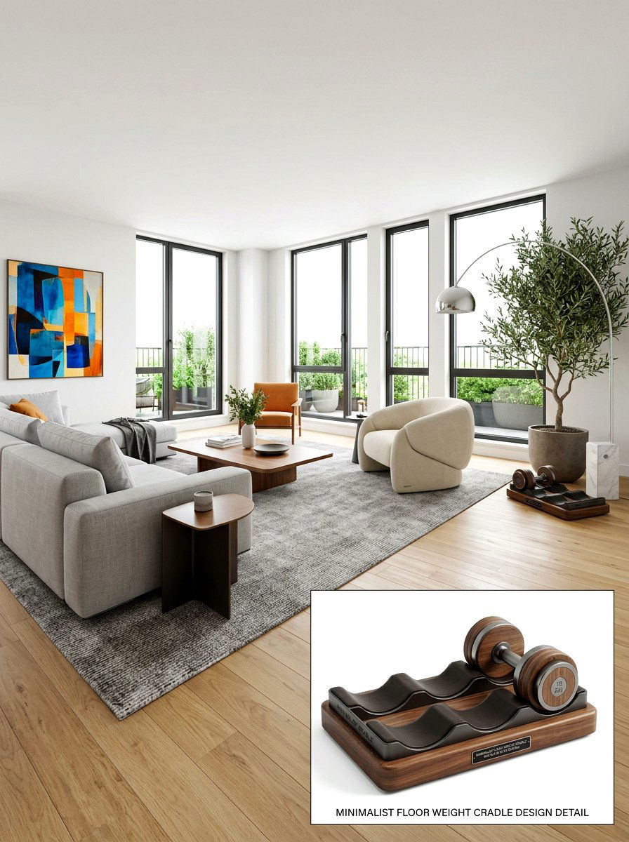Minimalist Floor Weight Cradle - 30 dumbbell storage ideas
