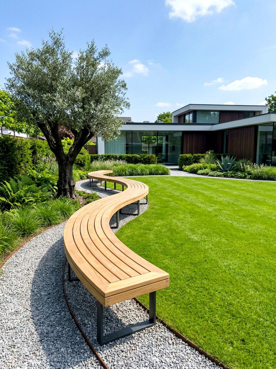 Minimalist Garden With Curved Bench - 30 curved bench garden ideas