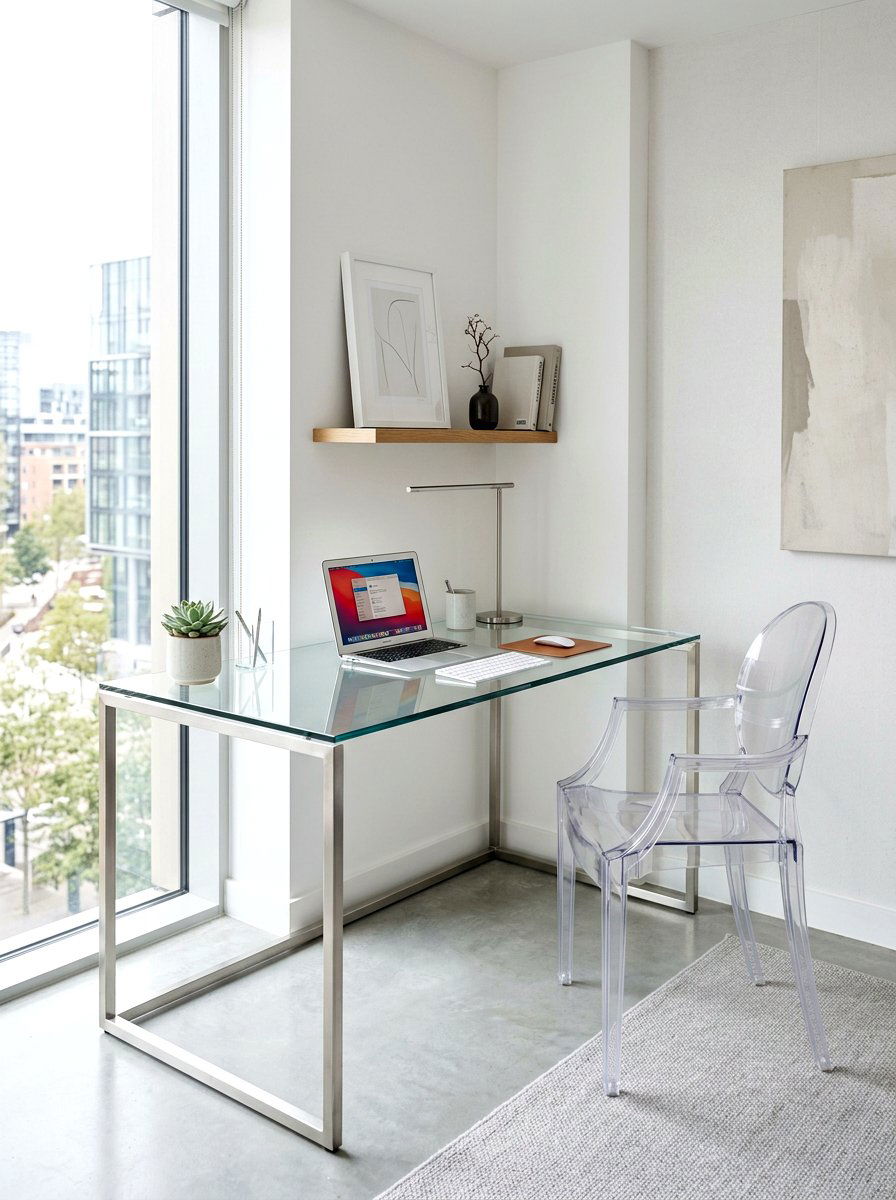 Minimalist Glass Desk Nook - 30 cloffice apartment ideas