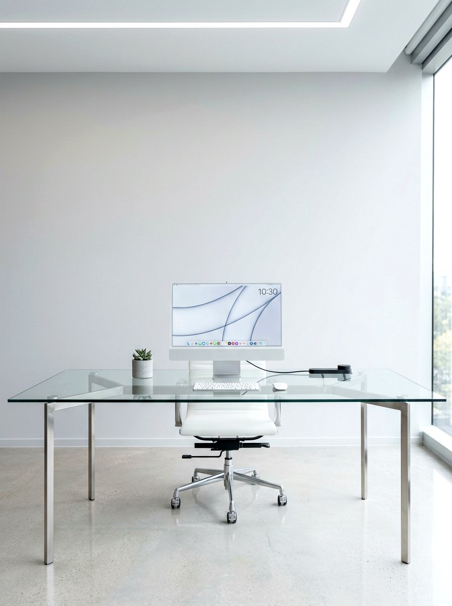 Minimalist Glass Desk - 30 zoom background office ideas