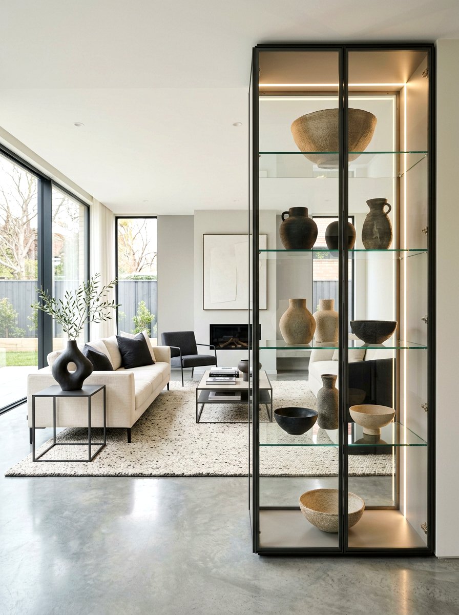 Minimalist Glass Display Case - 30 china hutch styling ideas