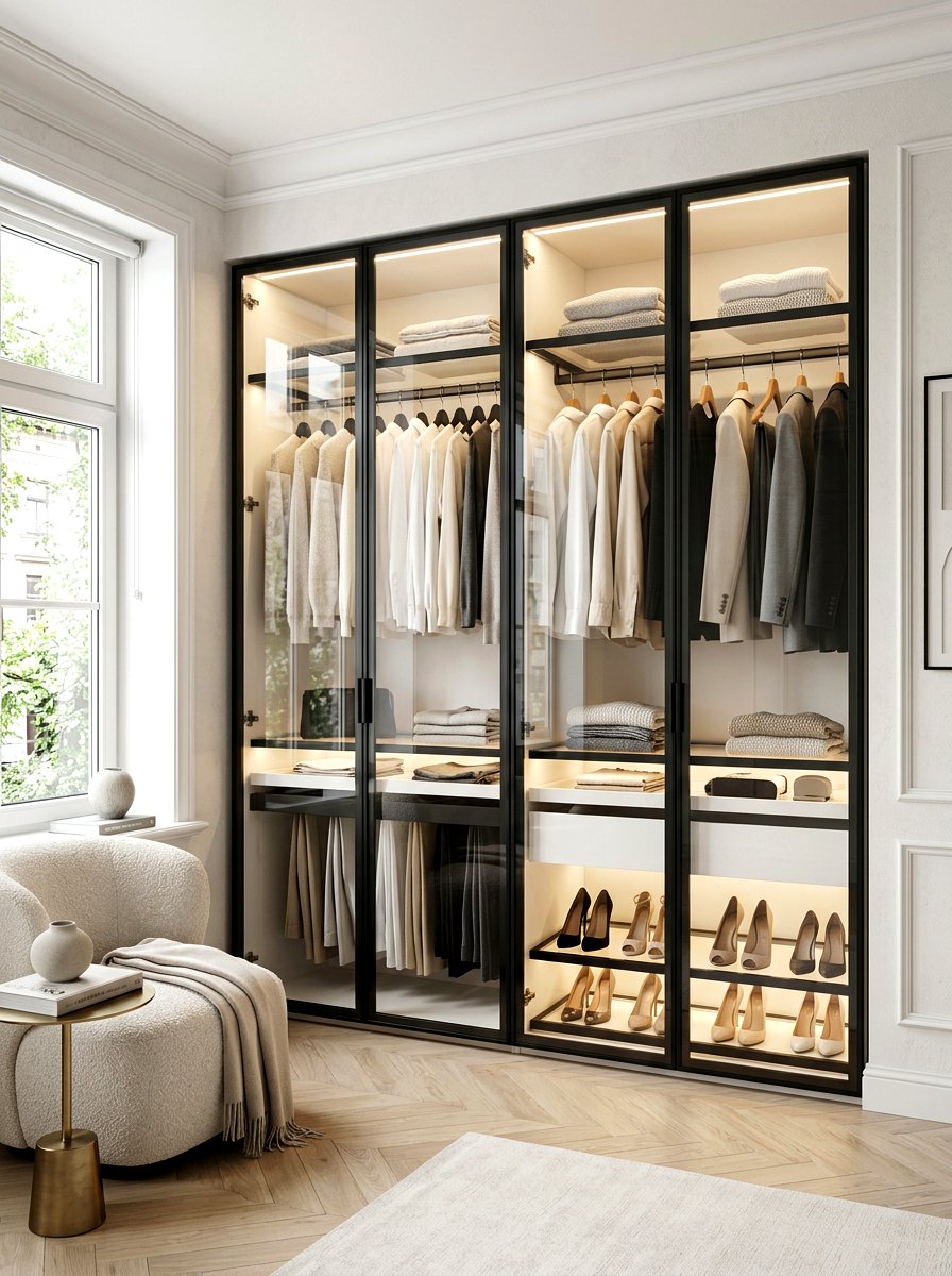 Minimalist Glass Door Wardrobe - 30 minimal closet organization ideas