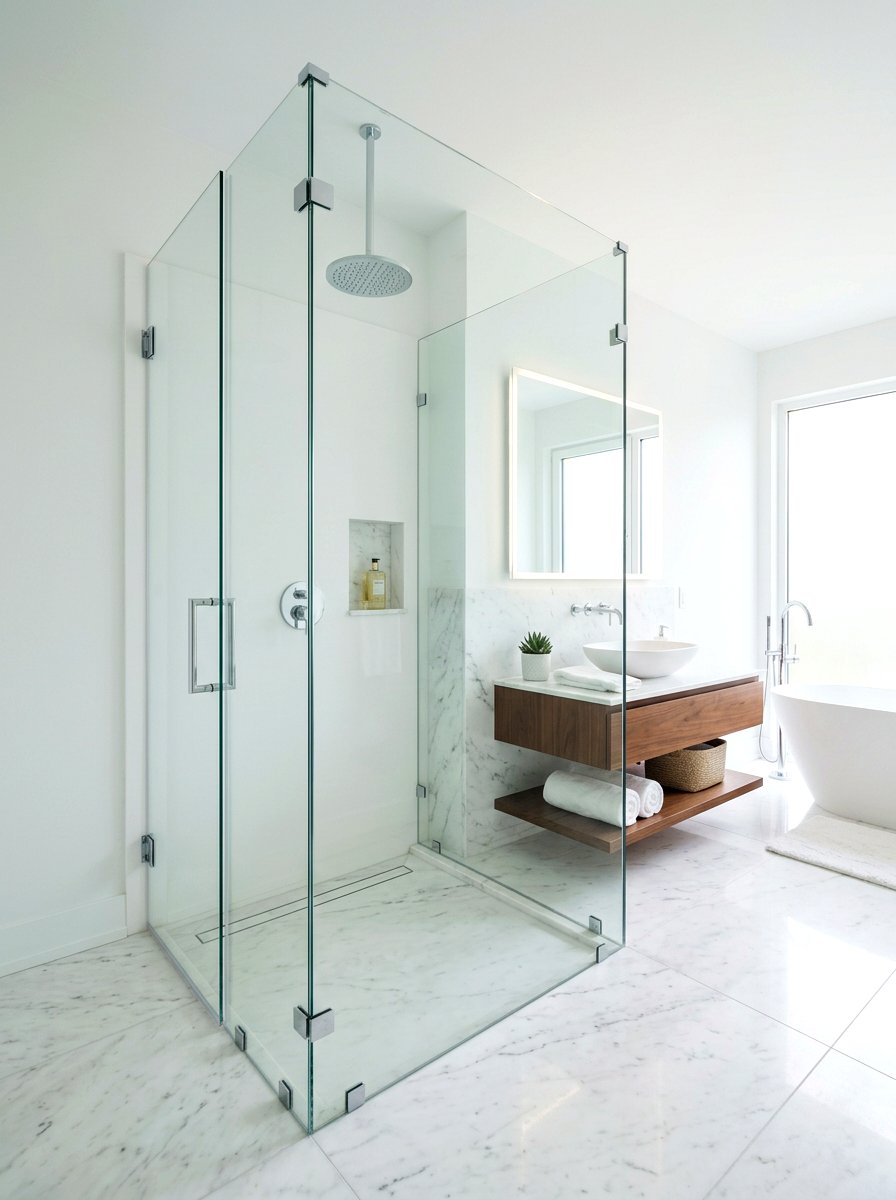 Minimalist Glass Enclosed Shower - 30 rain head shower bathroom ideas
