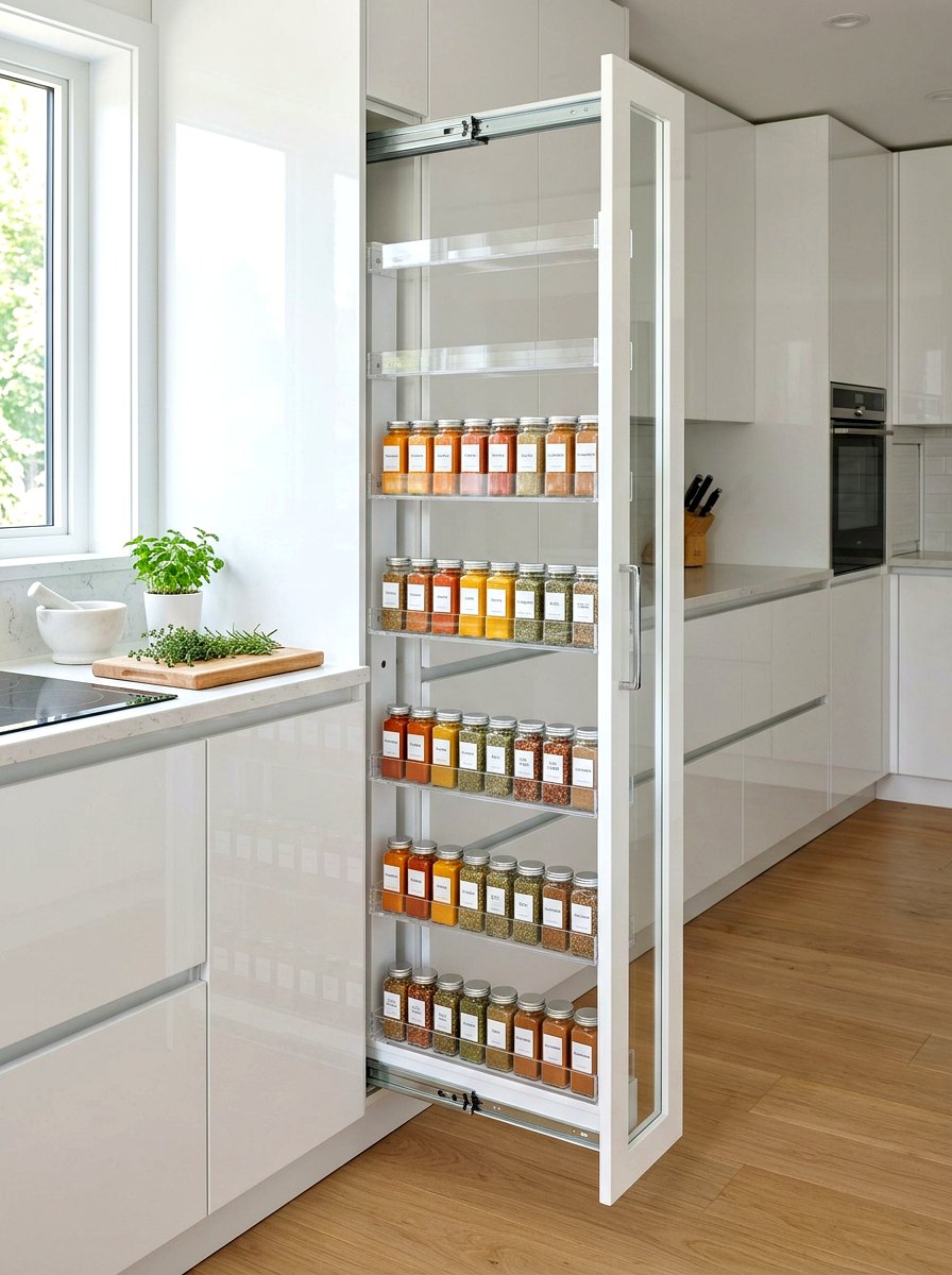Minimalist Glass Front Spice Pull Out - 30 pull out spice rack ideas